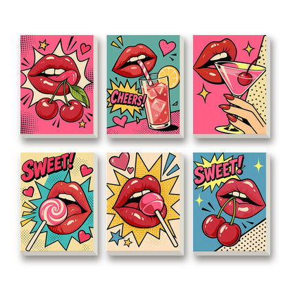 Pop Lips – set of 6 mini paint by numbers canvases