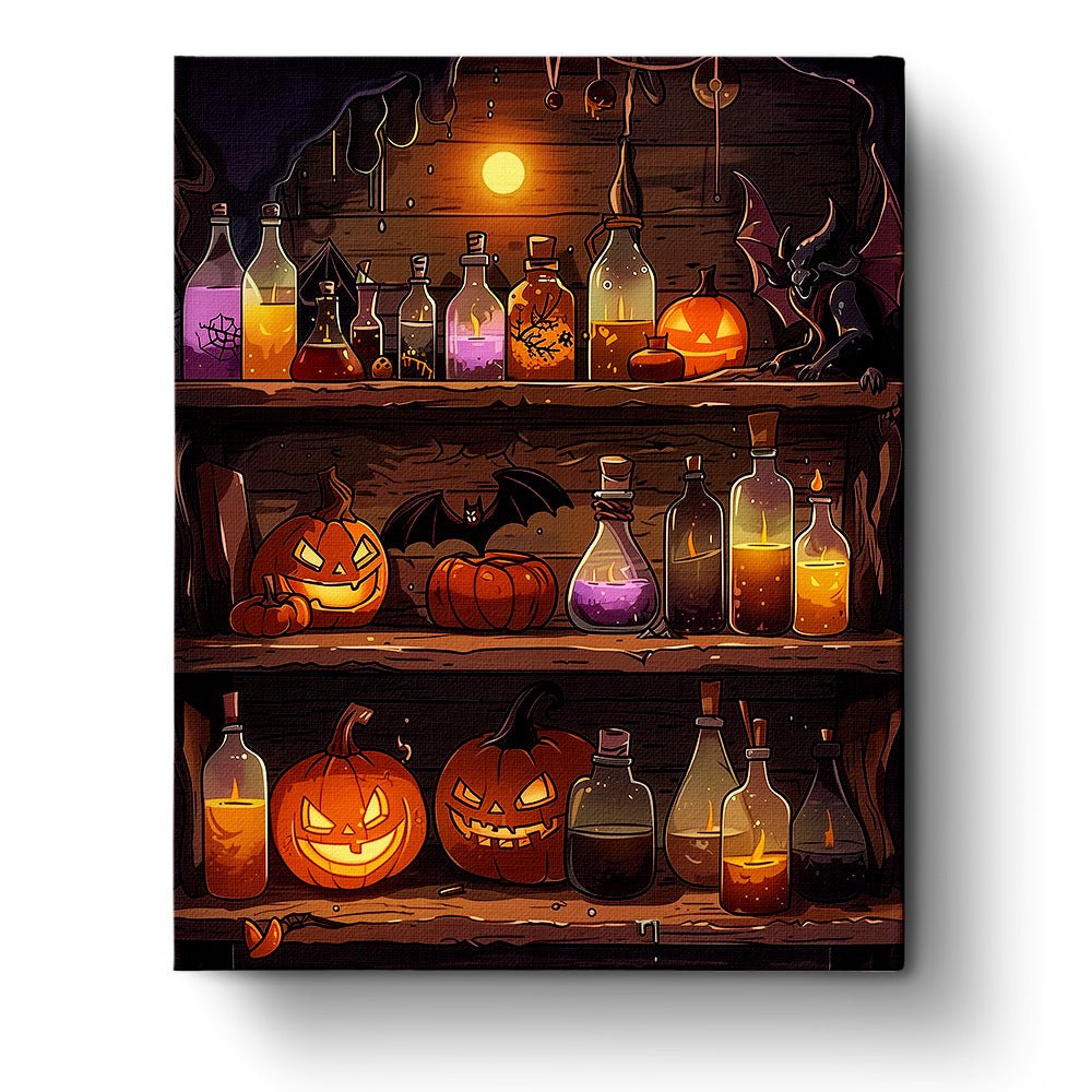 Potion Shelf and Pumpkins - Halloween - Judy Paint