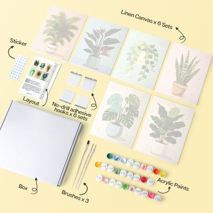 Potted Greens – Set of 6 Mini Paintings - Judy Paint