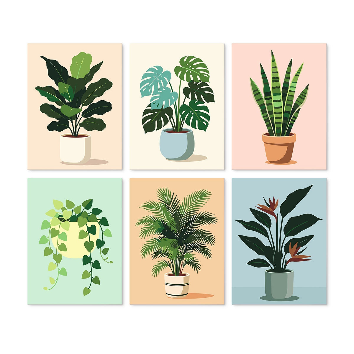 Potted Greens – Set of 6 Mini Paintings - Judy Paint