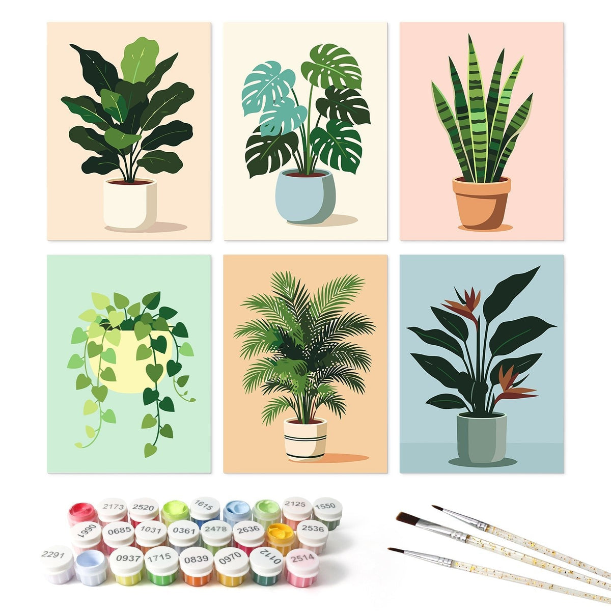 Potted Greens – Set of 6 Mini Paintings - Judy Paint