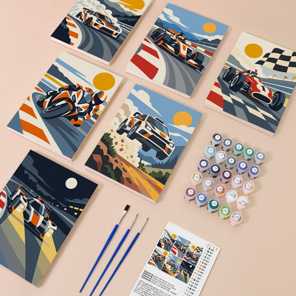Everything in the Race Day mini painting kit