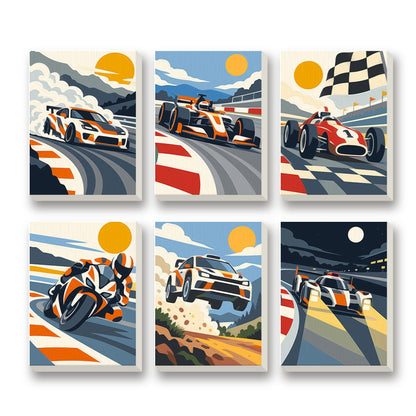 Race Day – set of 6 mini paint by numbers canvases