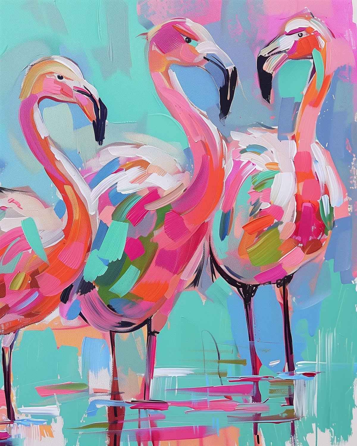 Radiant Flamingos - Abstract Animals - Judy Paint