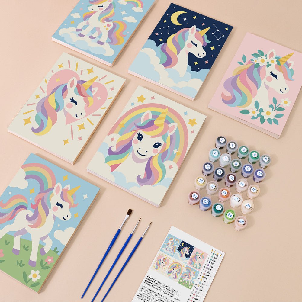 Everything in the Rainbow Unicorns mini painting kit