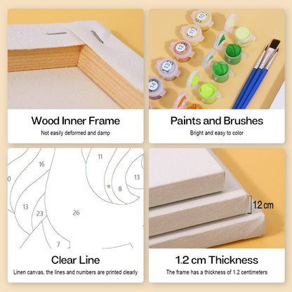 Wood inner frame, paints and brushes, clear lines, 1.2 cm thickness