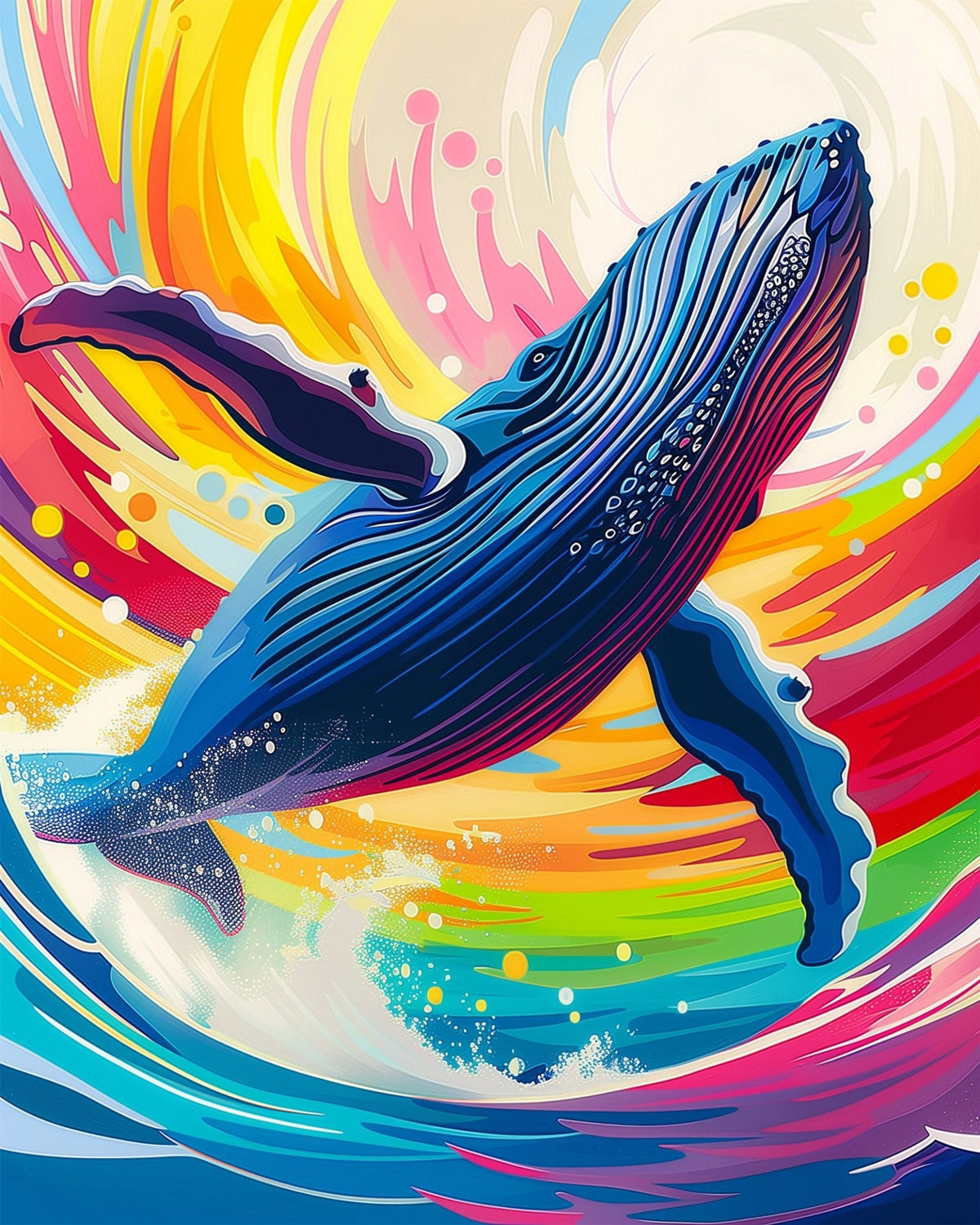 Rainbow Whale Adventure - Abstract Animals - Judy Paint