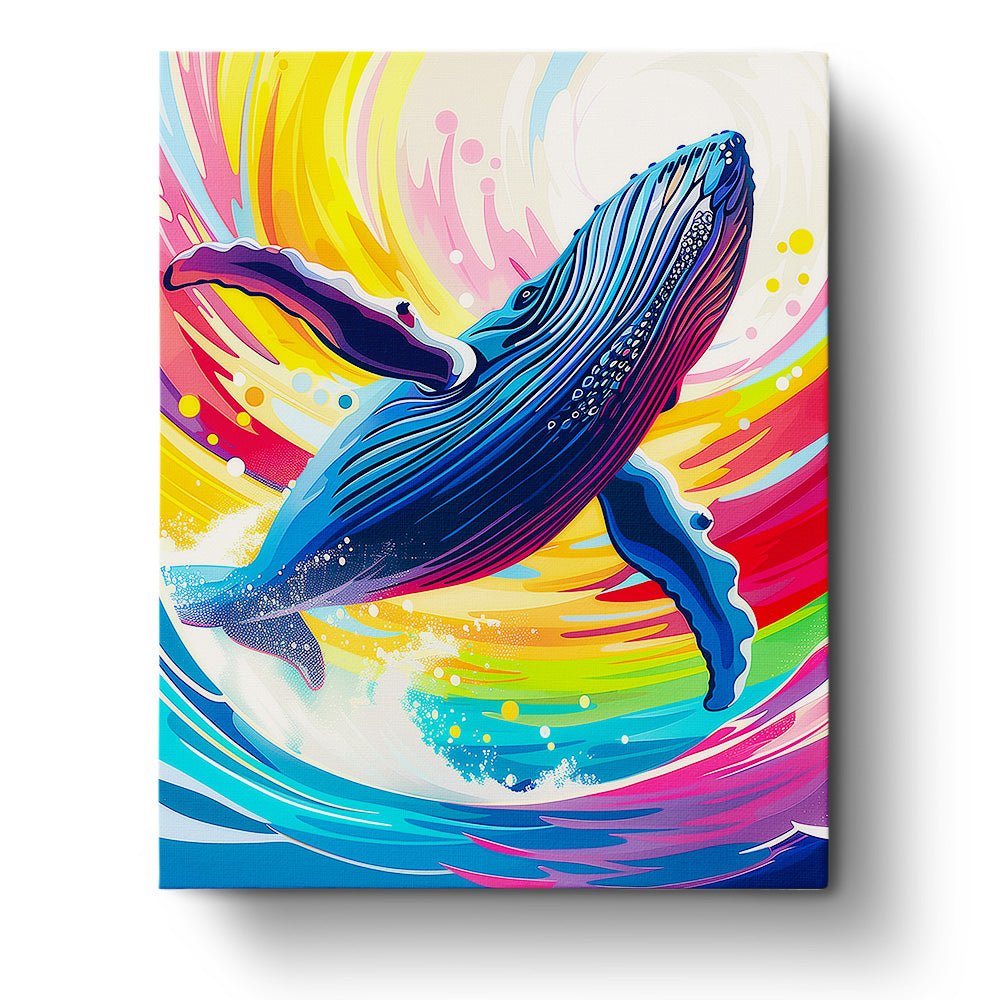 Rainbow Whale Adventure - Abstract Animals - Judy Paint
