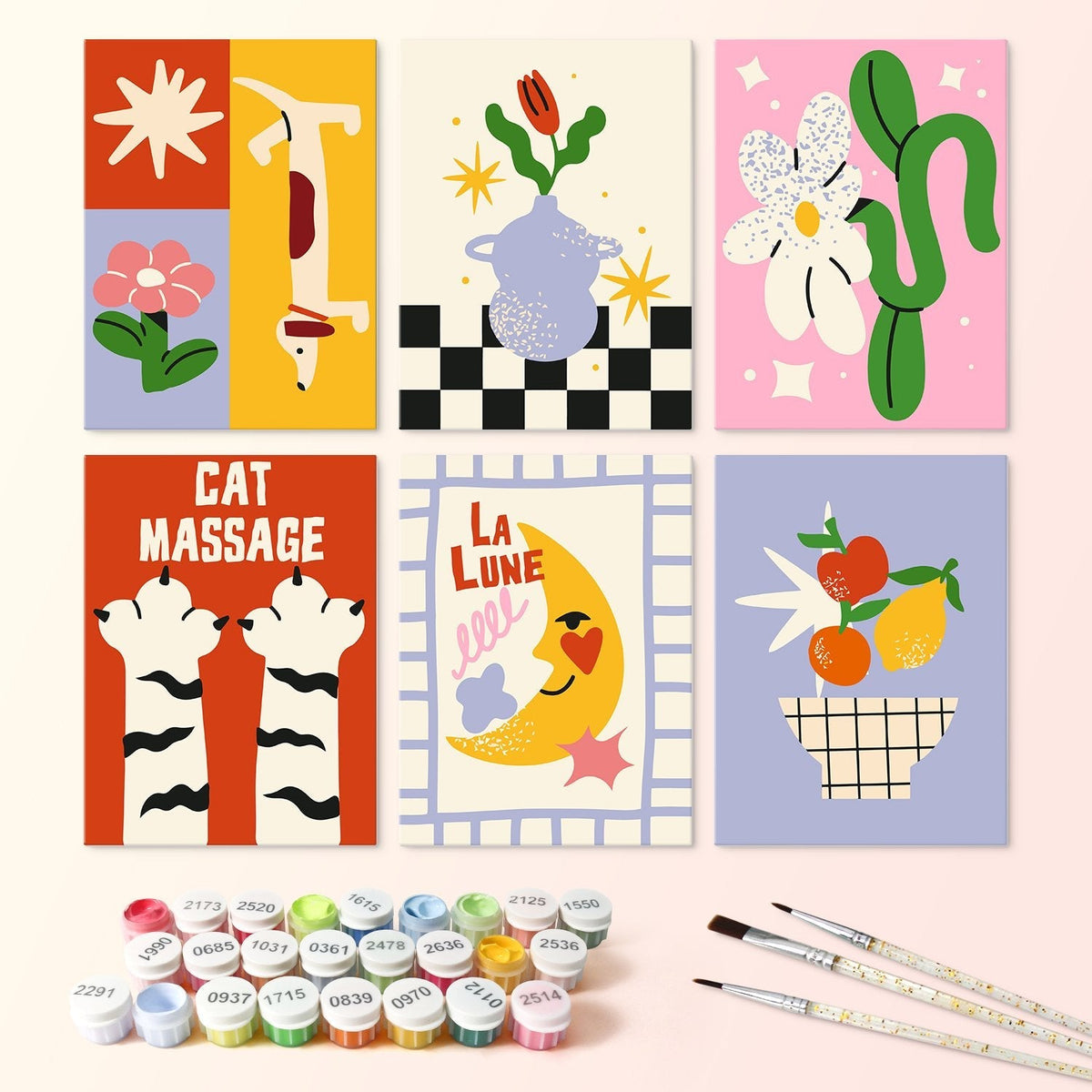 Retro Daydreams – Set of 6 Mini Paintings - Judy Paint