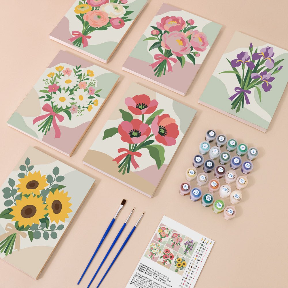 Everything in the Ribbon Bouquets mini painting kit