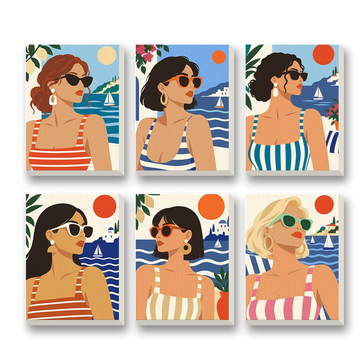 Riviera Girls – set of 6 mini paint by numbers canvases