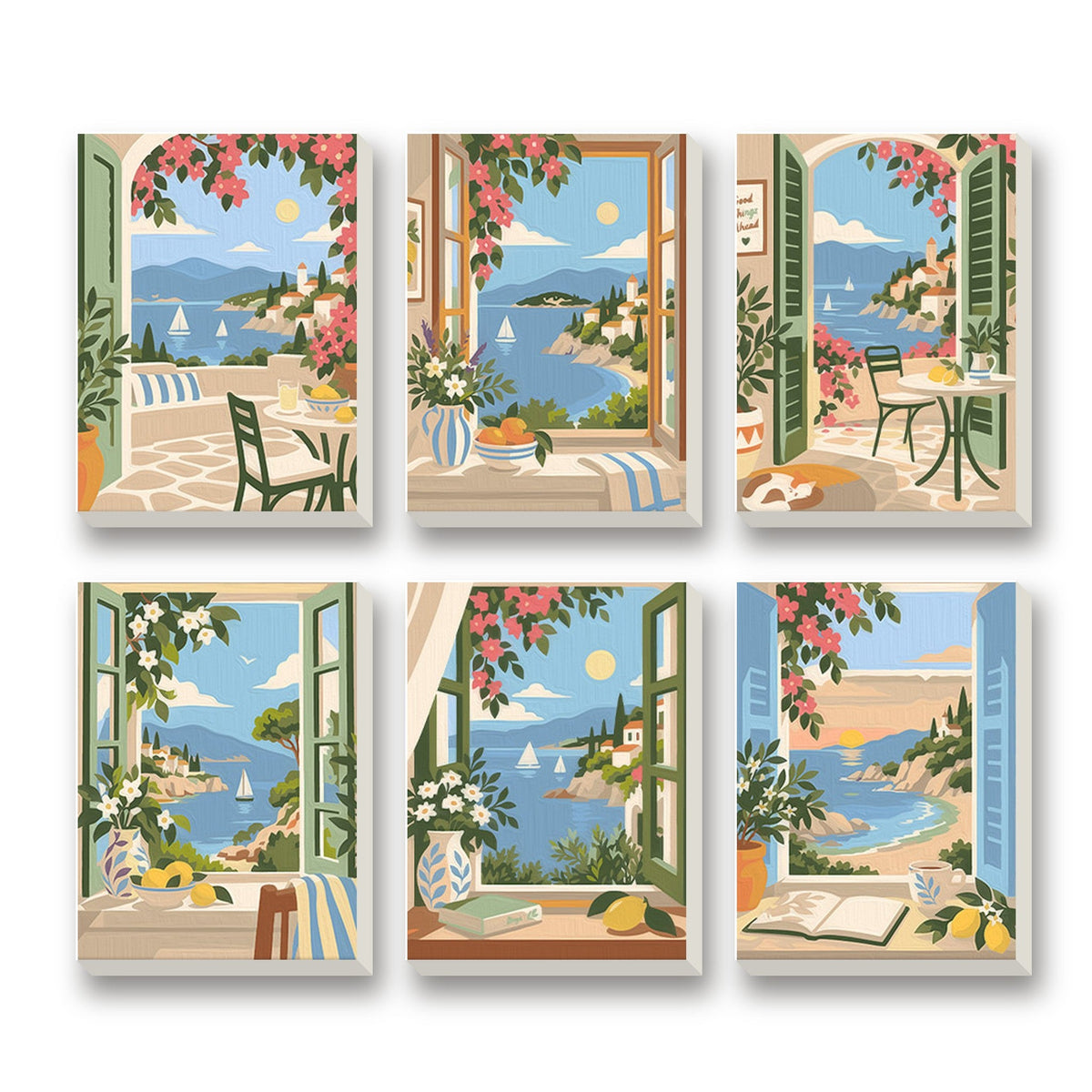 Riviera Windows – set of 6 mini paint by numbers canvases