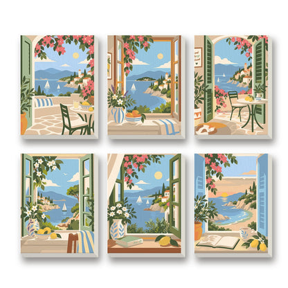 Riviera Windows – set of 6 mini paint by numbers canvases