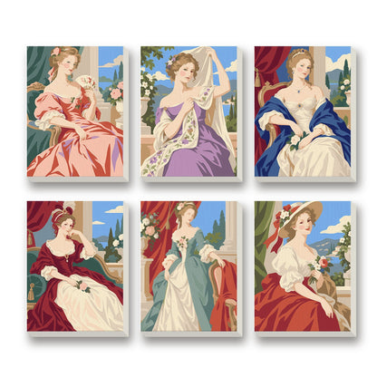 Rococo Portraits – set of 6 mini paint by numbers canvases