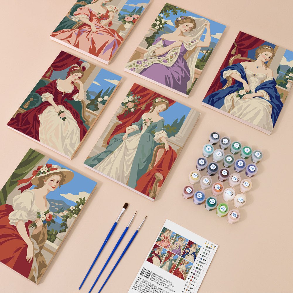 Everything in the Rococo Portraits mini painting kit