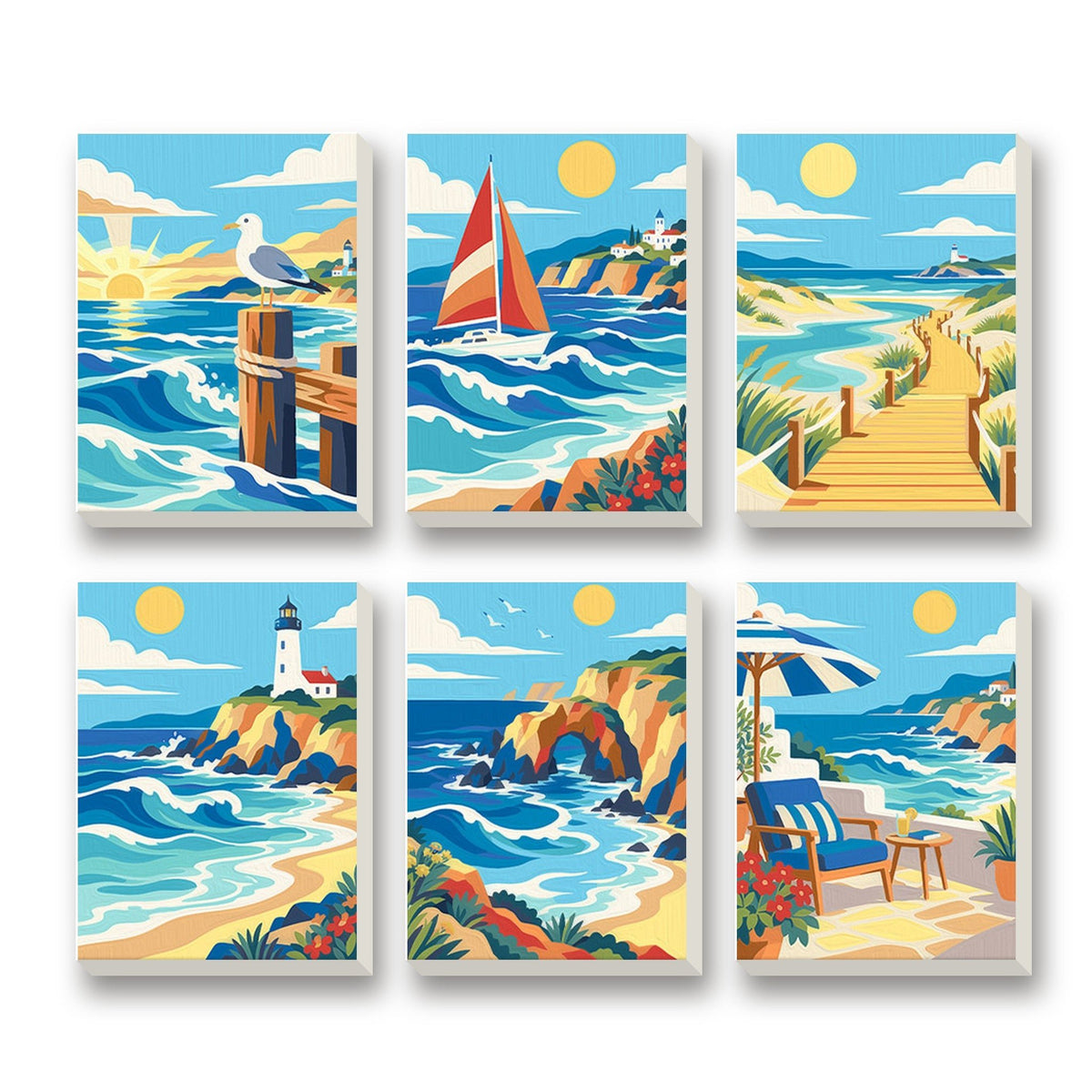 Rolling Waves – set of 6 mini paint by numbers canvases