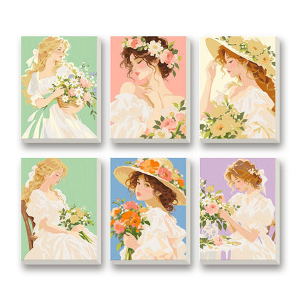Romantic Garden Ladies – set of 6 mini paint by numbers canvases