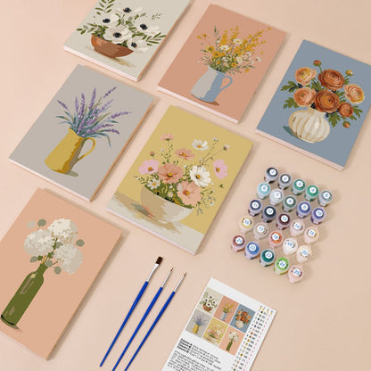 Everything in the Rustic Flower Jars mini painting kit
