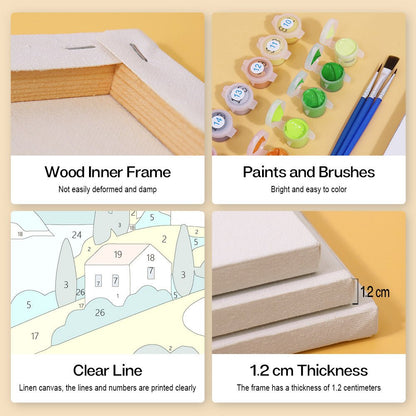 Wood inner frame, paints and brushes, clear lines, 1.2 cm thickness
