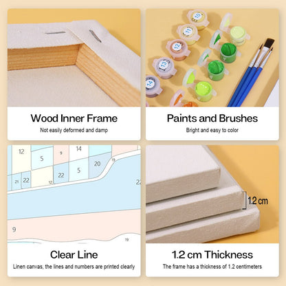 Wood inner frame, paints and brushes, clear lines, 1.2 cm thickness
