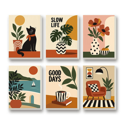 Slow Living – set of 6 mini paint by numbers canvases