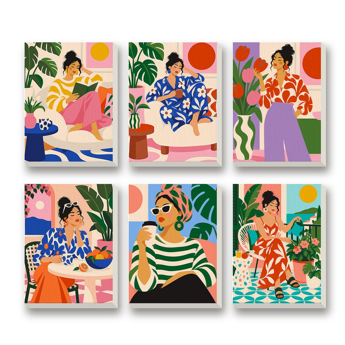 Slow Morning Ladies – set of 6 mini paint by numbers canvases