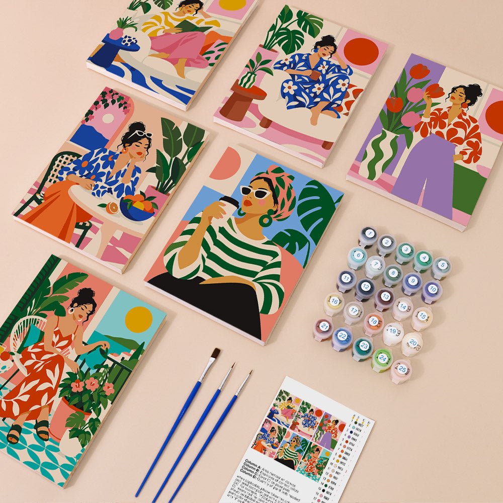 Everything in the Slow Morning Ladies mini painting kit