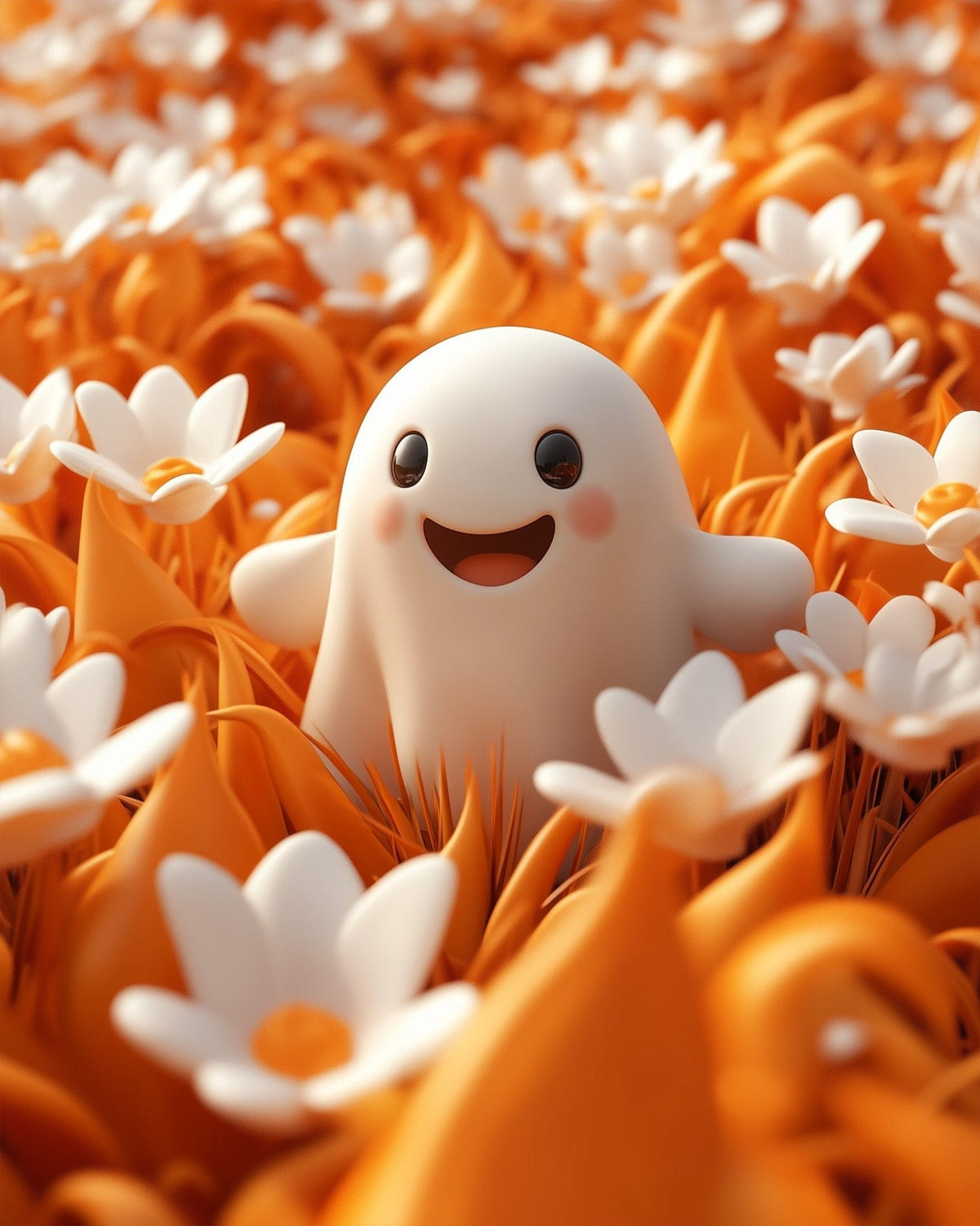 Smiling Ghost in Daisy Field - Halloween - Judy Paint