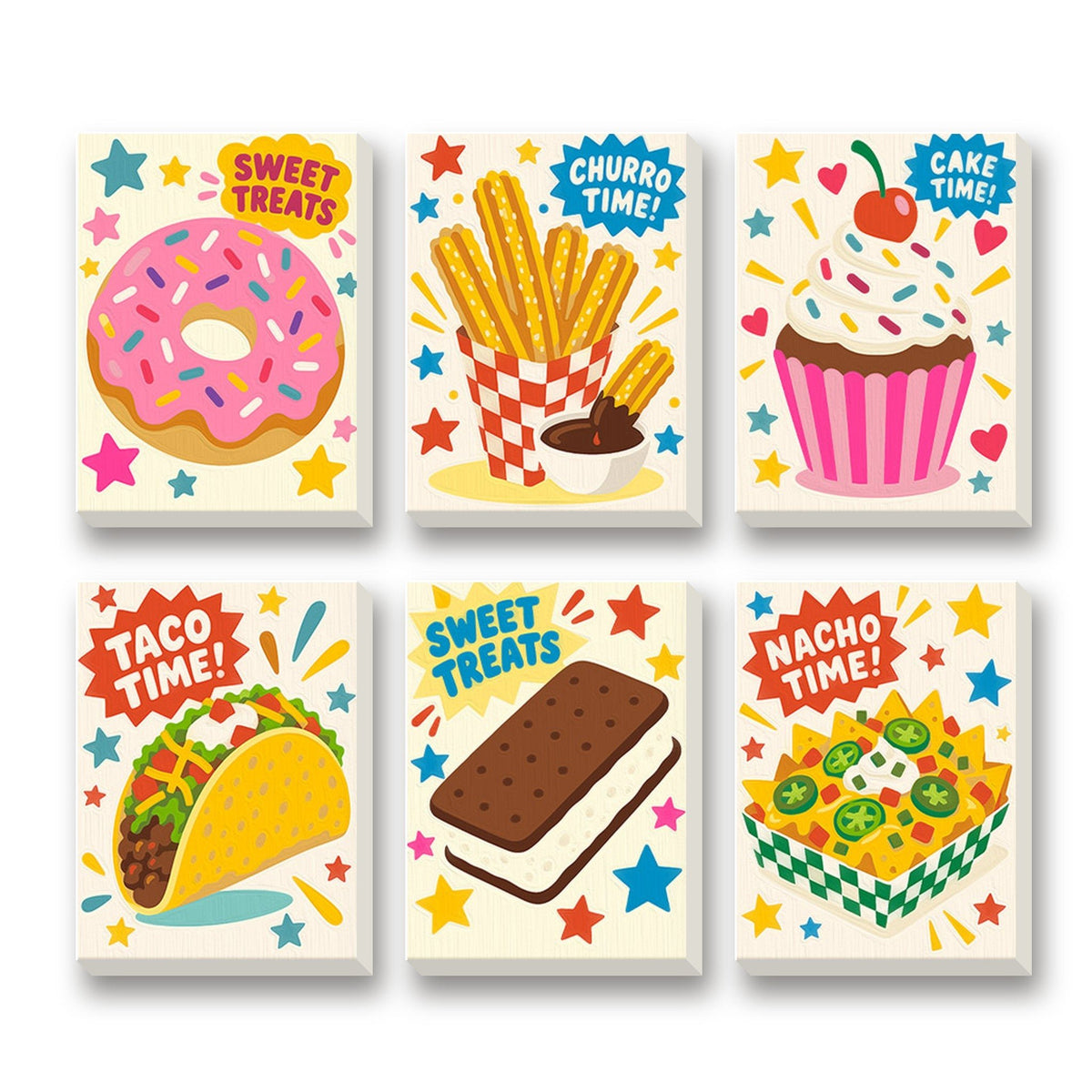 Snack Attack – set of 6 mini paint by numbers canvases