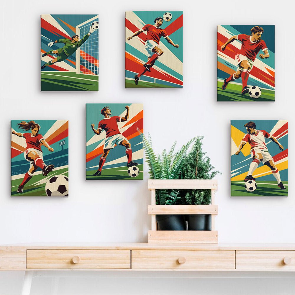 Soccer Stars mini paintings displayed on a wall