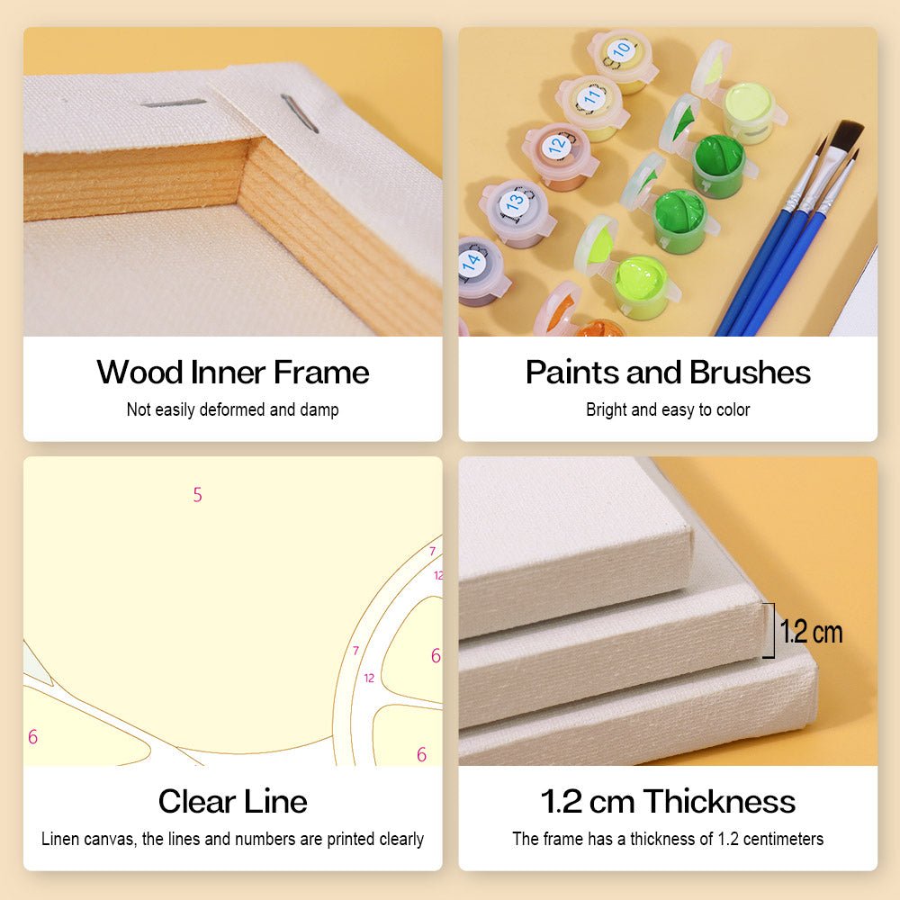 Wood inner frame, paints and brushes, clear lines, 1.2 cm thickness