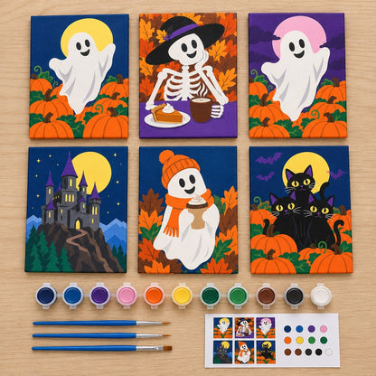 Everything in the Spooky Pumpkin Patch mini painting kit