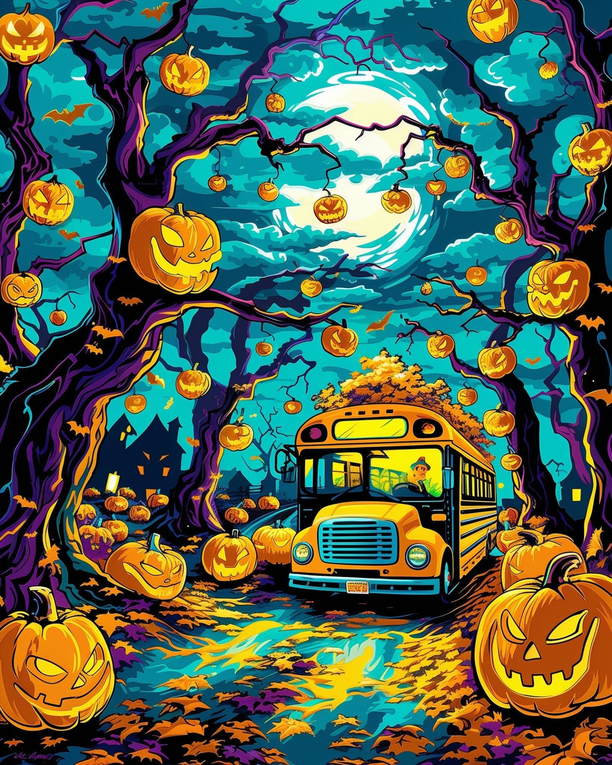Spooky Pumpkin School Bus - Halloween - Judy Paint
