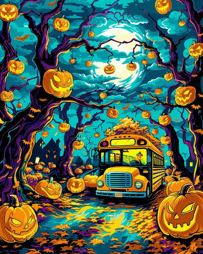 Spooky Pumpkin School Bus - Halloween - Judy Paint