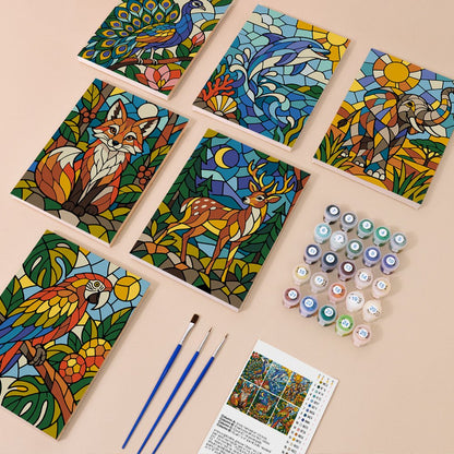 Everything in the Stained Glass Animals mini painting kit