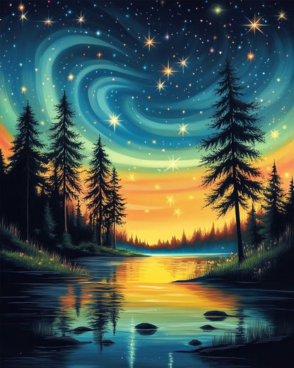Starry Forest Reflection - Galaxies - Judy Paint
