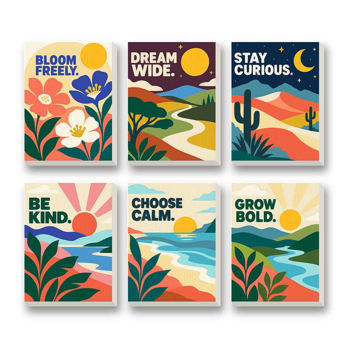 Stay Curious Quotes – set of 6 mini paint by numbers canvases