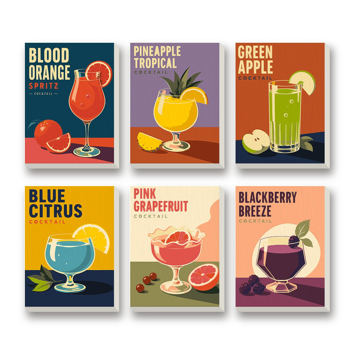 Summer Cocktails – set of 6 mini paint by numbers canvases