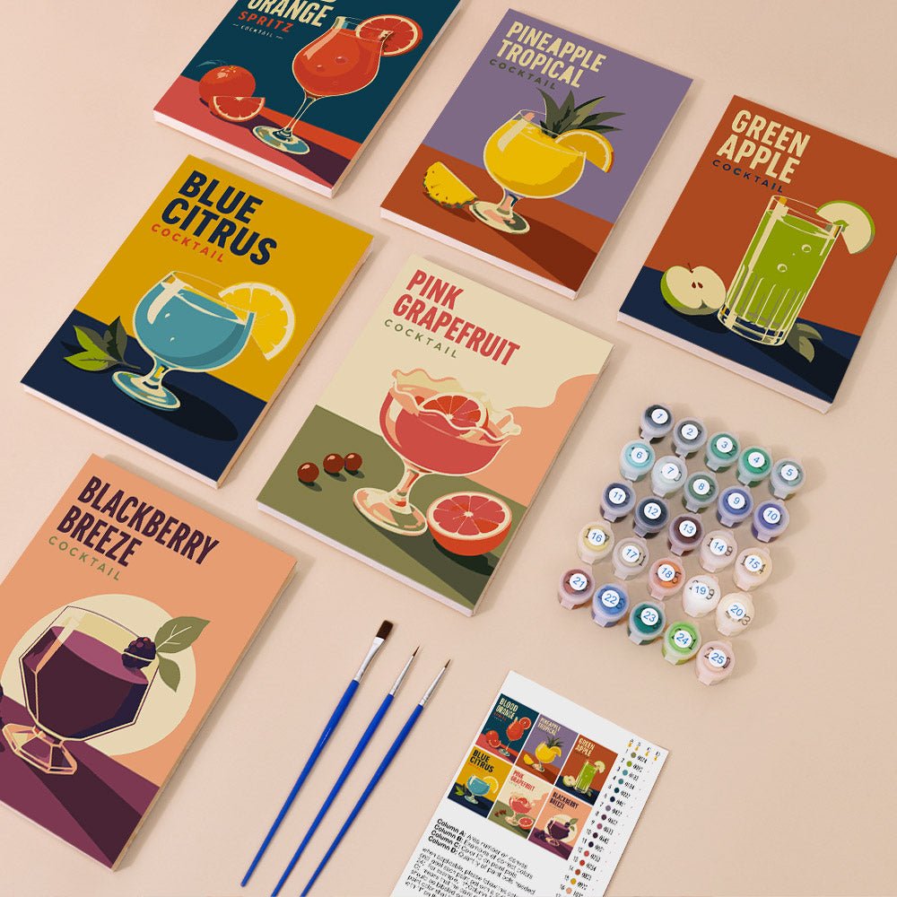 Everything in the Summer Cocktails mini painting kit