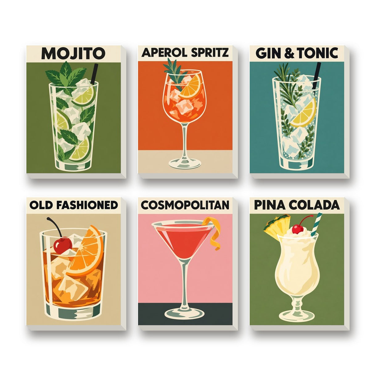 Summer Sip Series – set of 6 mini paint by numbers canvases