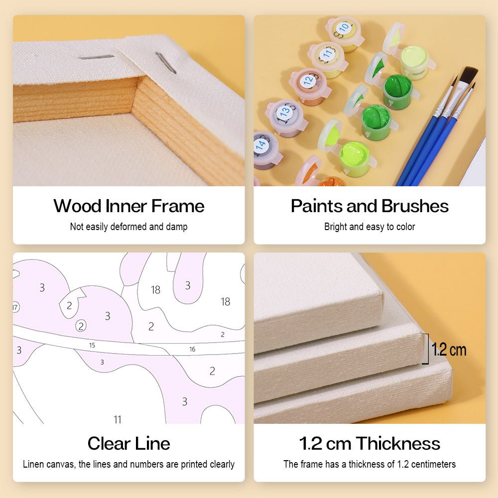 Wood inner frame, paints and brushes, clear lines, 1.2 cm thickness