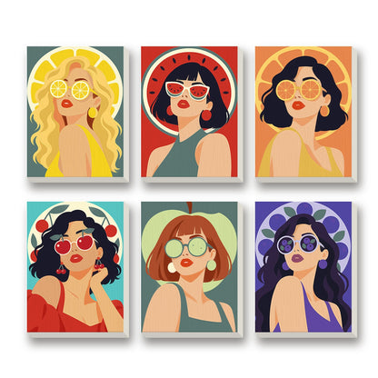 Sunglasses Divas – set of 6 mini paint by numbers canvases