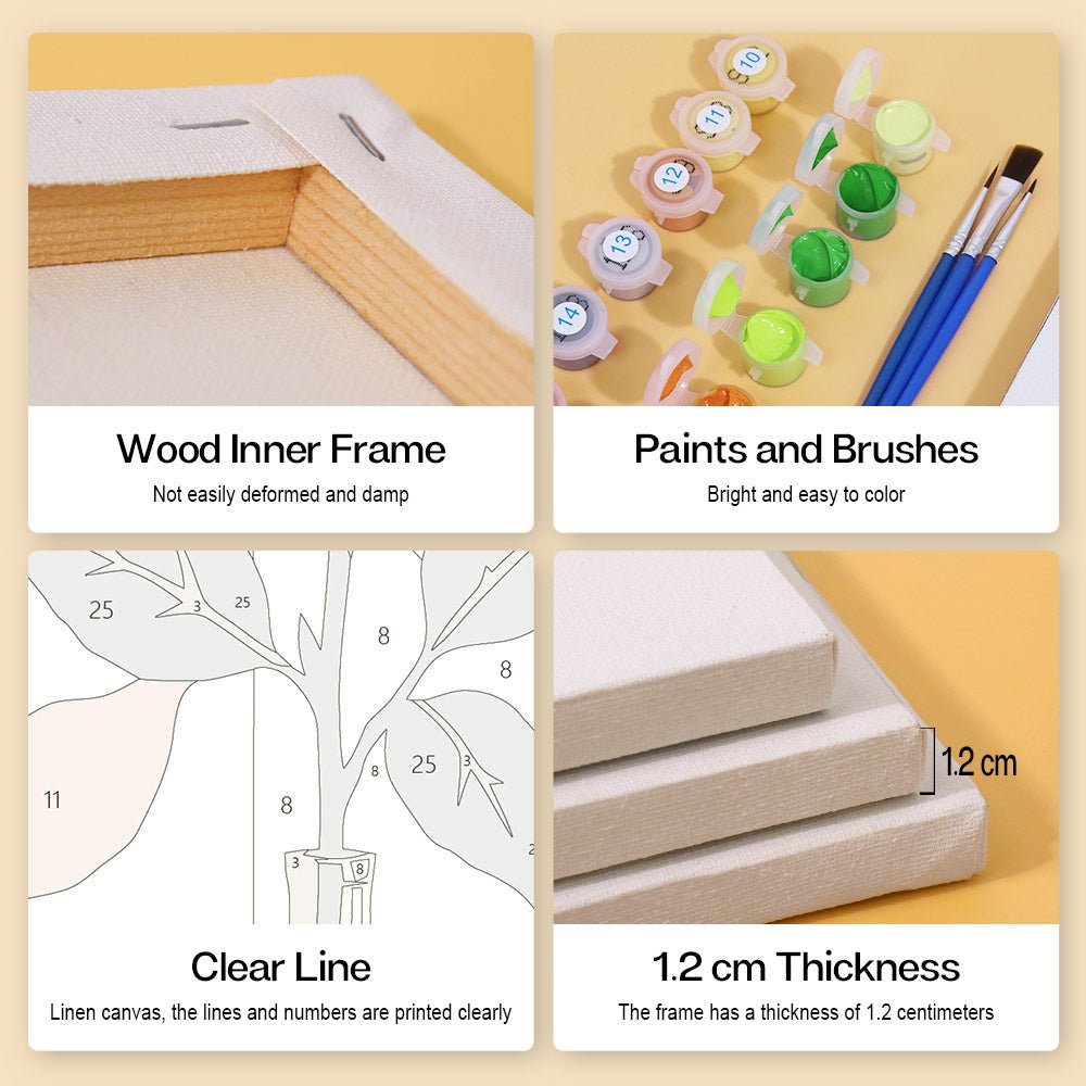 Wood inner frame, paints and brushes, clear lines, 1.2 cm thickness
