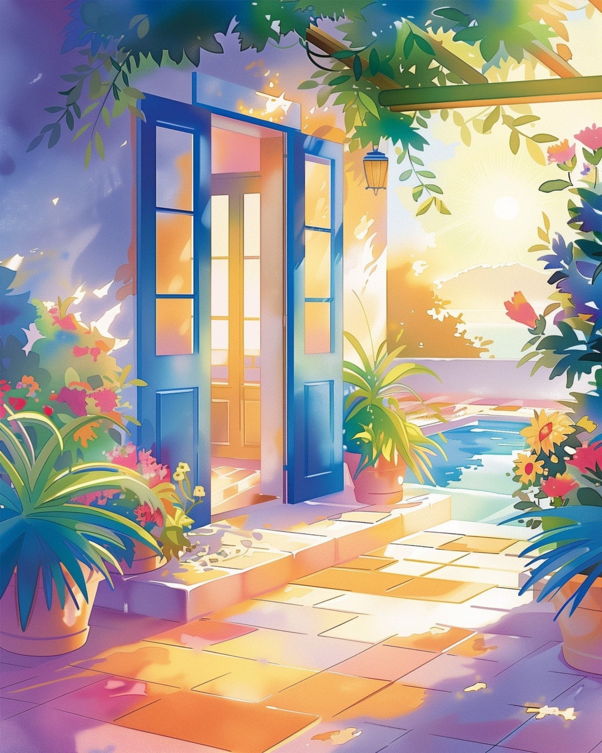 Sunlit Terrace Escape - Bohemian Vibes - Judy Paint
