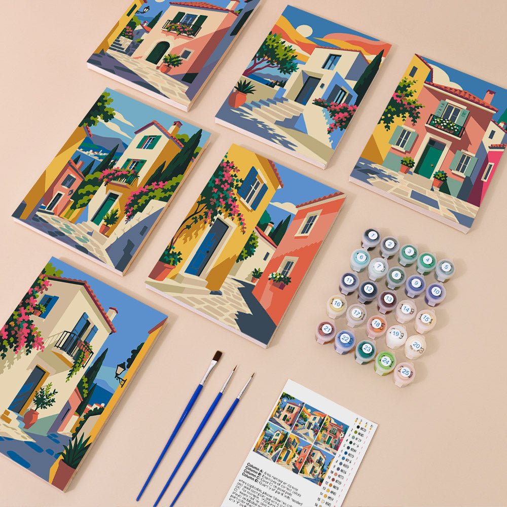 Everything in the Sunny Facades mini painting kit