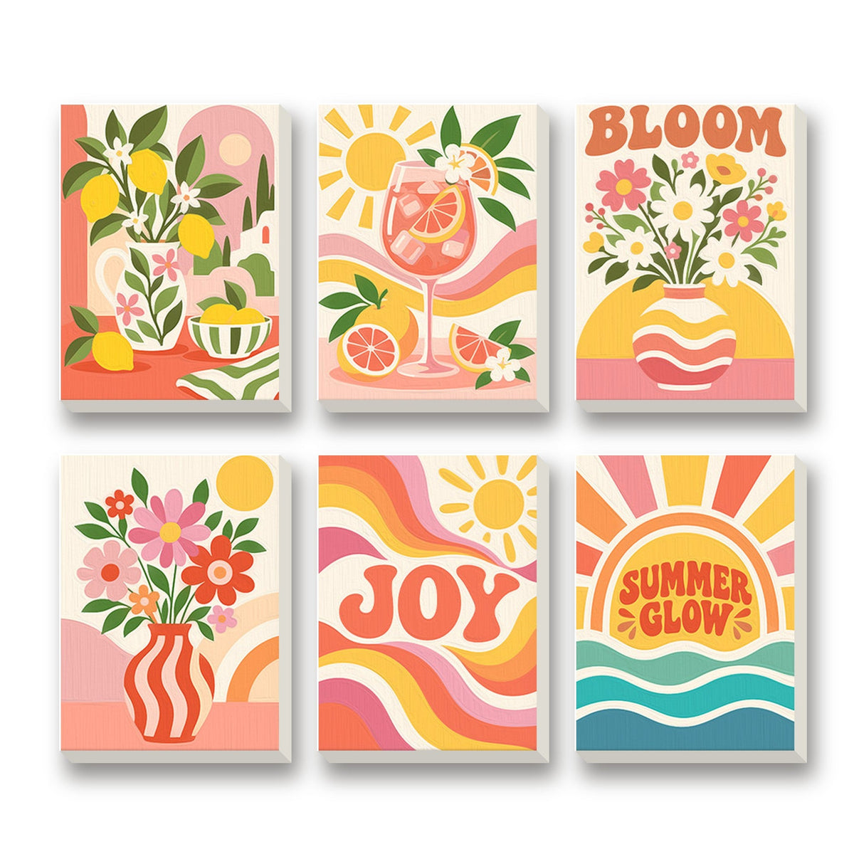 Sunny Joy – set of 6 mini paint by numbers canvases