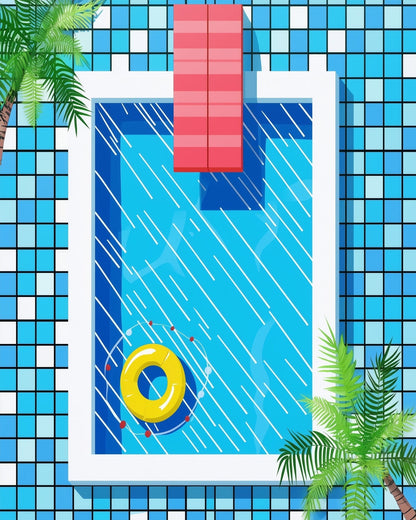 Sunny Poolside Scene - Minimalistic - Judy Paint