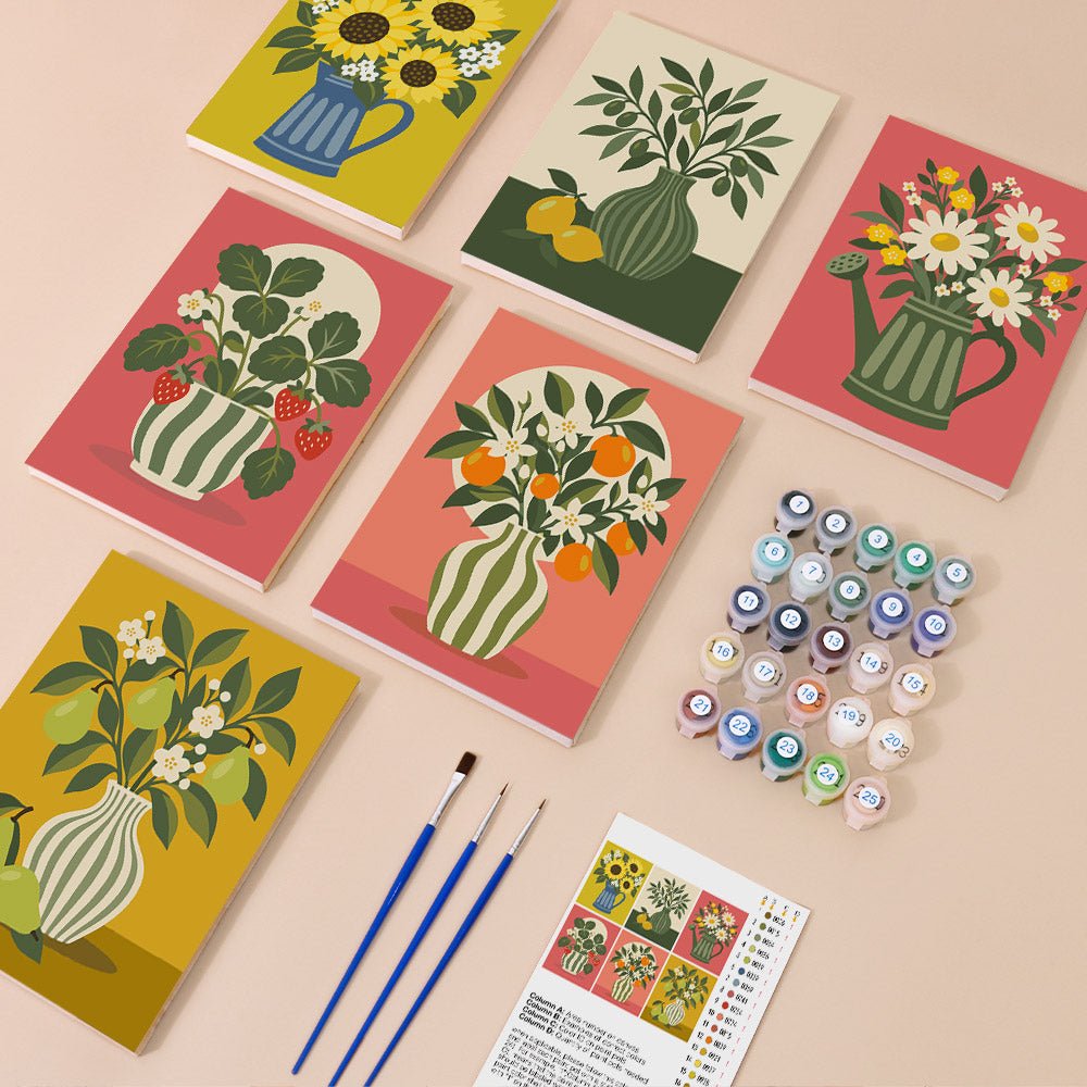 Everything in the Sunny Vase Still Life mini painting kit