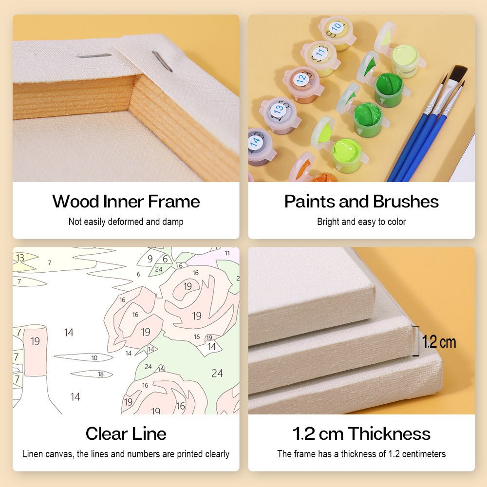 Wood inner frame, paints and brushes, clear lines, 1.2 cm thickness