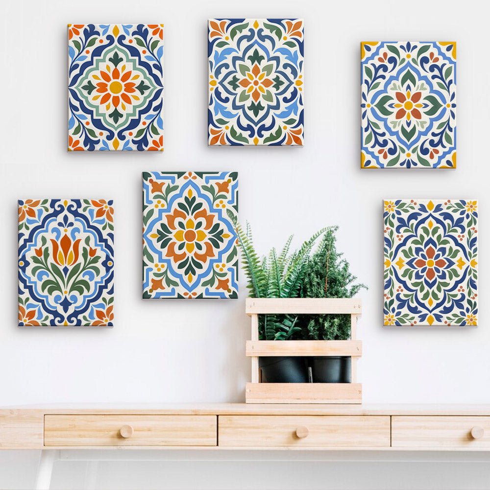 Talavera Tiles mini paintings displayed on a wall
